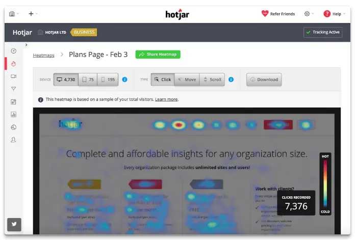 ▲ Hotjar 深入觀察為何頁面表現不佳，跳出率或離開率很高的原因